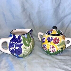 Favanol Portugal Hand Painted Sugar & Creamer Martinique Pattern Ceramic
Pottery